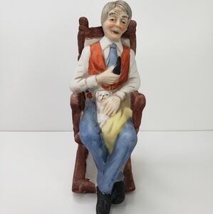 J.J Ltd Edition 5000 Series 1995 Grandpa Pipe & Dog In Rocking Chair Figurine.